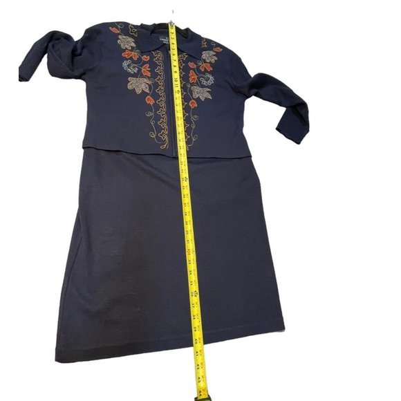 Carol Little Womens Sweater Dress Size large Vintage navy Embroidered Midi Wool - Picture 10 of 13